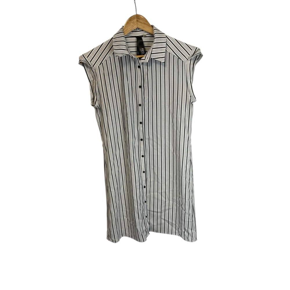 Women's MOTION White Black Striped Button Down Shirt Dress S